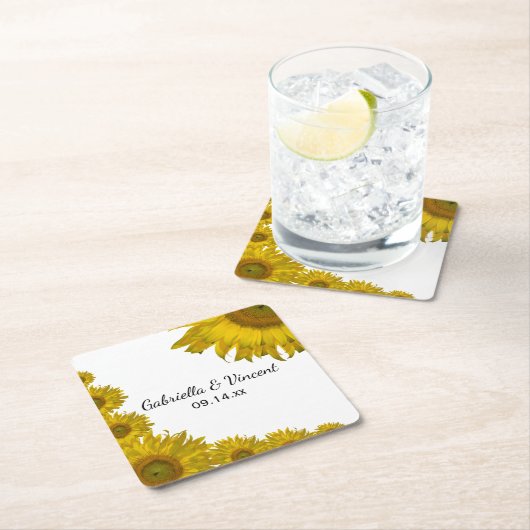 黄色ひまわり結婚の縁 スクエアペーパーコースター (インサイチュ)