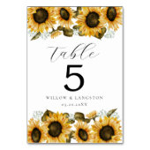 黄色ひまわり結婚フローラのテーブル番号 テーブルナンバー (裏面)