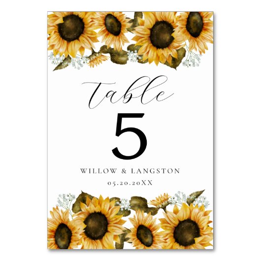 黄色ひまわり結婚フローラのテーブル番号 テーブルナンバー (正面)