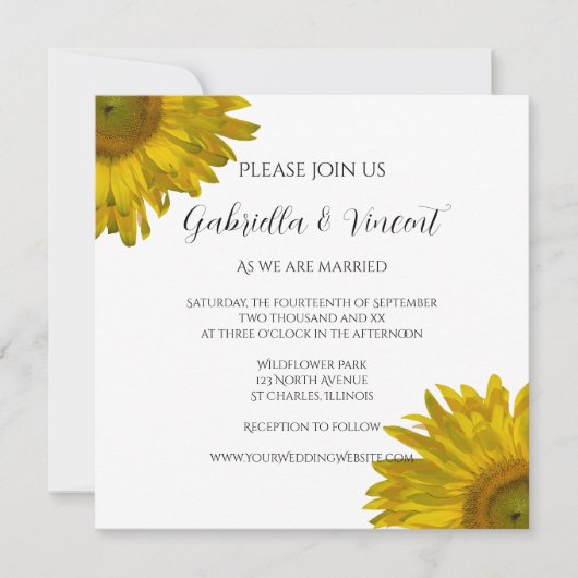黄色ひまわり結婚夏 招待状 (正面)