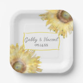 黄色ひまわり結婚花水色 ペーパープレート (正面)