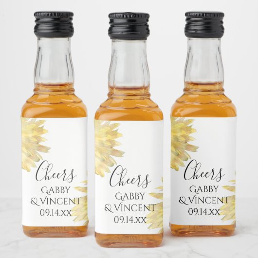 黄色ひまわり結婚花水色 リキュールボトルラベル (ボトル)