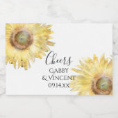 黄色ひまわり結婚花水色 リキュールボトルラベル (シングルラベル)