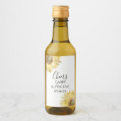 黄色ひまわり結婚花水色 ワインラベル (正面)