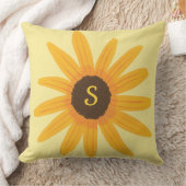 黄色ひまわり絵を描のモノグラム枕 クッション (ブランケット)