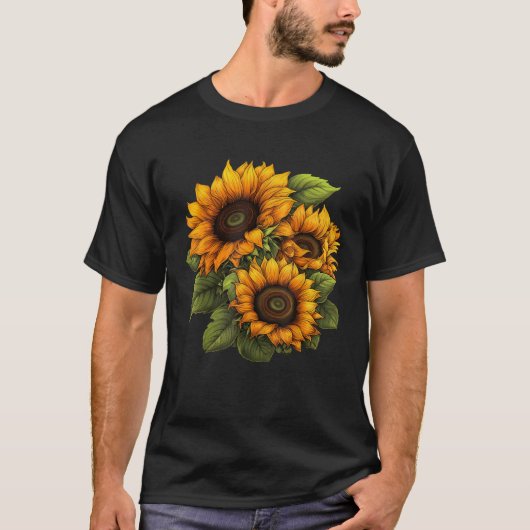黄色ひまわり花かわいい夏花フローラポジット Tシャツ (正面)