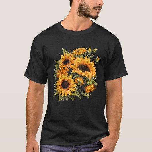 黄色ひまわり花かわいい夏花フローラポジット Tシャツ (正面)