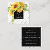 黄色ひまわり花と水玉模様フローラ スクエア名刺 (正面/裏面)