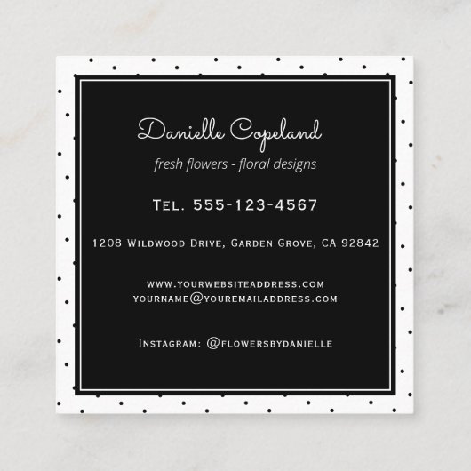 黄色ひまわり花と水玉模様フローラ スクエア名刺 (裏面)