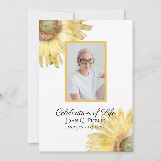 黄色ひまわり花の水彩お祝いの生活 招待状 (正面)