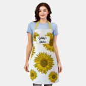 黄色ひまわり花オールオーバープリントエプロン エプロン (着用した状態)