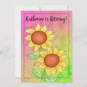 黄色ひまわり花テクスチャピンクグリーン退職後 招待状 (正面)