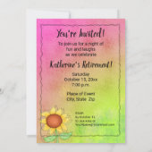 黄色ひまわり花テクスチャピンクグリーン退職後 招待状 (裏面)