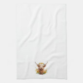 黄色ひまわり花冠を持つハイランド牛 キッチンタオル (縦)