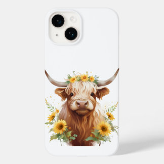 黄色ひまわり花冠を持つハイランド牛 Case-Mate iPhone 14ケース