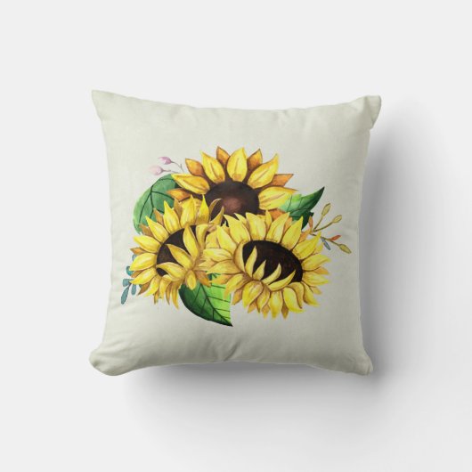 黄色ひまわり花水彩花束 クッション (正面)