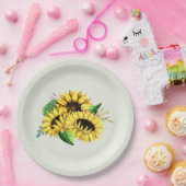 黄色ひまわり花水彩花束 ペーパープレート (パーティー)