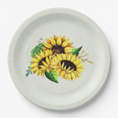 黄色ひまわり花水彩花束 ペーパープレート (正面)