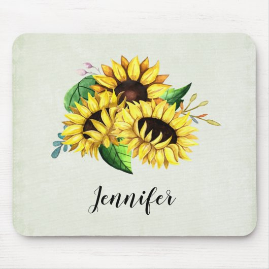 黄色ひまわり花水彩花束 マウスパッド (正面)