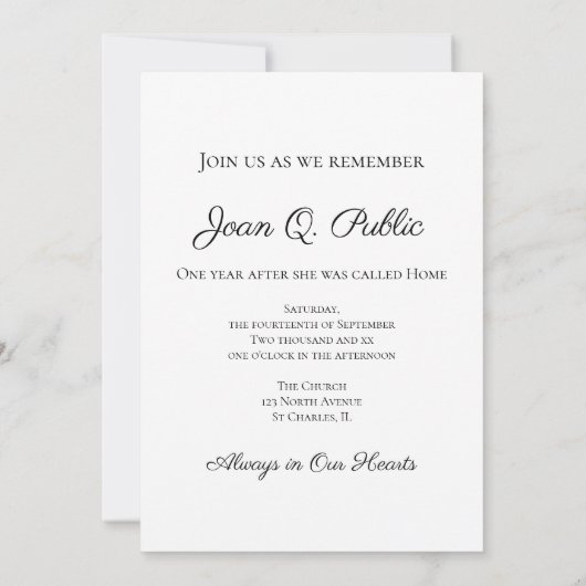 黄色ひまわり花瓶水色死去年祭 招待状 (裏面)