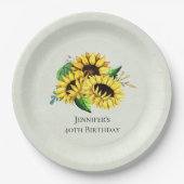 黄色ひまわり花花花水彩誕生日 ペーパープレート (正面)