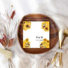 黄色ひまわり蜂ボホレモン結婚ズ スタンダードカクテルナプキン