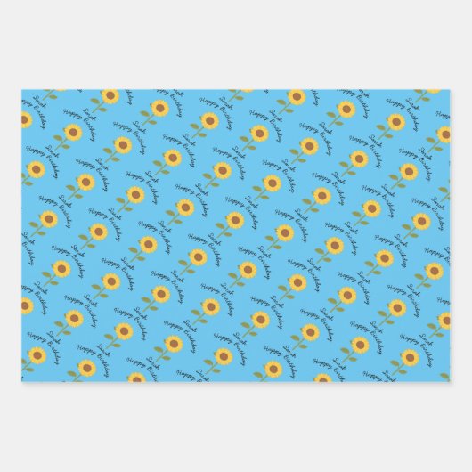 黄色ひまわり誕生日かわいい植物性ギフト ラッピングペーパーシート (正面)