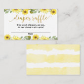 黄色ひまわり赤ちゃんシャワーおむつラッフルカード エンクロージャーカード (正面/裏面)