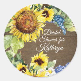黄色ひまわり青い花nウッドブライダルシャワー ラウンドシール