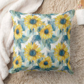 黄色ひまわり青い葉柄 クッション (ブランケット)