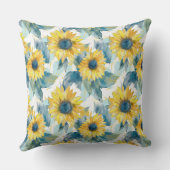 黄色ひまわり青い葉柄 クッション (裏面)
