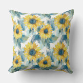 黄色ひまわり青い葉柄 クッション (正面)