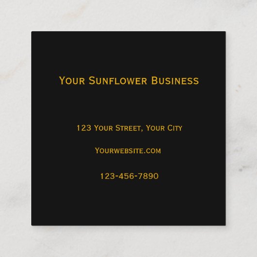 黄色ひまわり黒背景素朴国 スクエア名刺 (裏面)