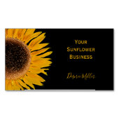 黄色ひまわり黒背景素朴国 マグネット名刺 (正面)