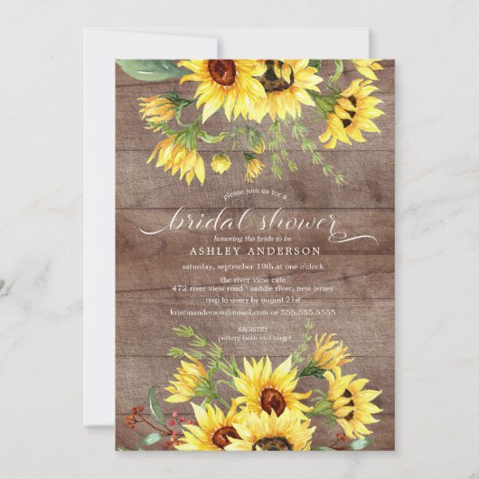 黄色ひま素朴わりフローラブライダルシャワー 招待状 (正面)