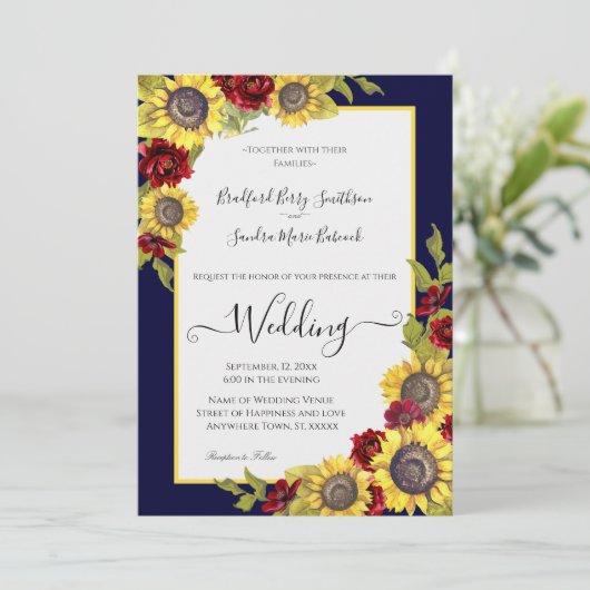 黄色ひま素朴わりフローラ結婚式招待状 招待状 (スタンド正面)