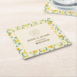 黄色ひま素朴わり水カラーコースター スクエアペーパーコースター