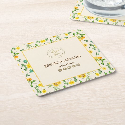 黄色ひま素朴わり水カラーコースター スクエアペーパーコースター (アングル)