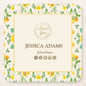 黄色ひま素朴わり水カラーコースター スクエアペーパーコースター (正面)