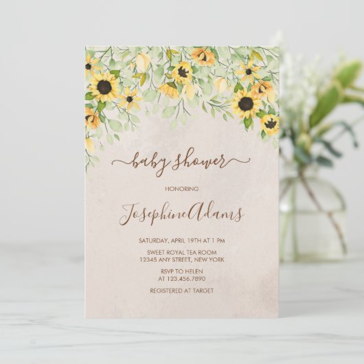 黄色ひま素朴わり水彩赤ちゃんシャワー 招待状 (スタンド正面)