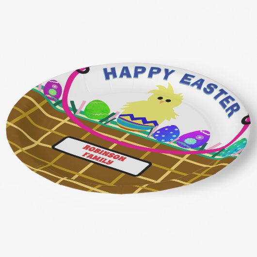 黄色ひよこ卵イースターバスケット ペーパープレート (アングル)