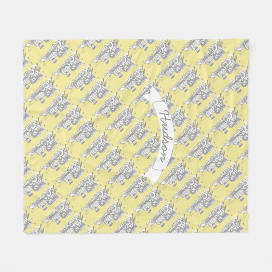 黄色または任意の色Choo Chooトレインパターン フリースブランケット (正面(横))