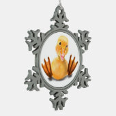 黄色よくはしゃぐのアヒルのクリスマスオーナメントスマイル スノーフレークピューターオーナメント (左)