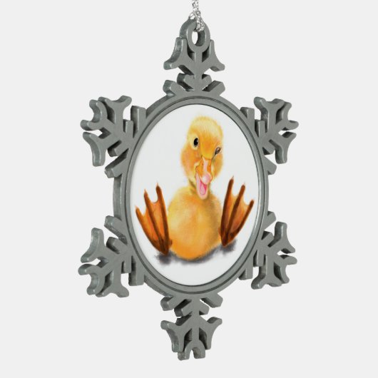 黄色よくはしゃぐのアヒルのクリスマスオーナメントスマイル スノーフレークピューターオーナメント (左)