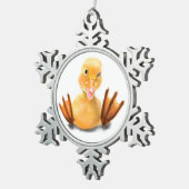 黄色よくはしゃぐのアヒルのクリスマスオーナメントスマイル スノーフレークピューターオーナメント (右)