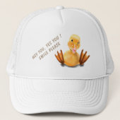 黄色よくはしゃぐのアヒルのトラック車の帽子スマイル キャップ (正面)