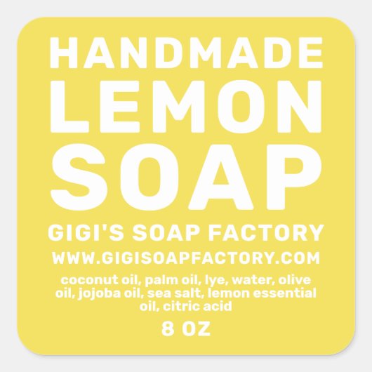 黄色をモダン照らす手作りのレモン石鹸 スクエアシール (正面)