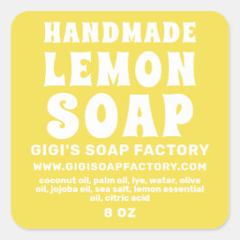 黄色をモダン照らす手作りのレモン石鹸 スクエアシール