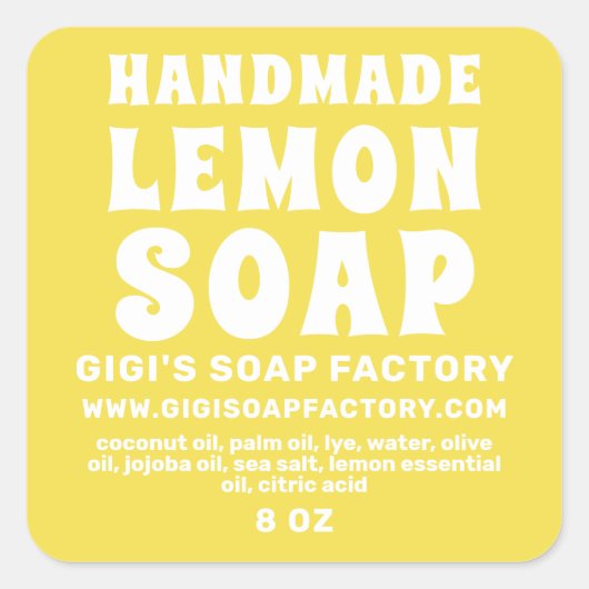黄色をモダン照らす手作りのレモン石鹸 スクエアシール (正面)