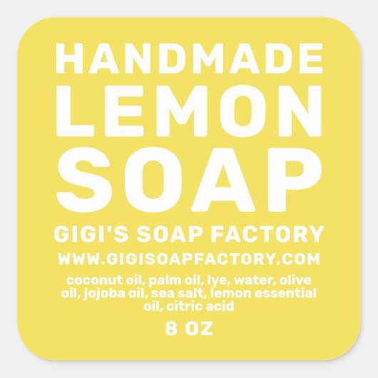 黄色をモダン照らす手作りのレモン石鹸 スクエアシール (正面)